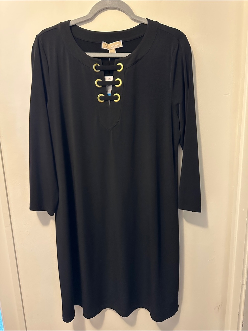Michael Kors Black Long Sleeve Shift Dress with Gold Eyelets